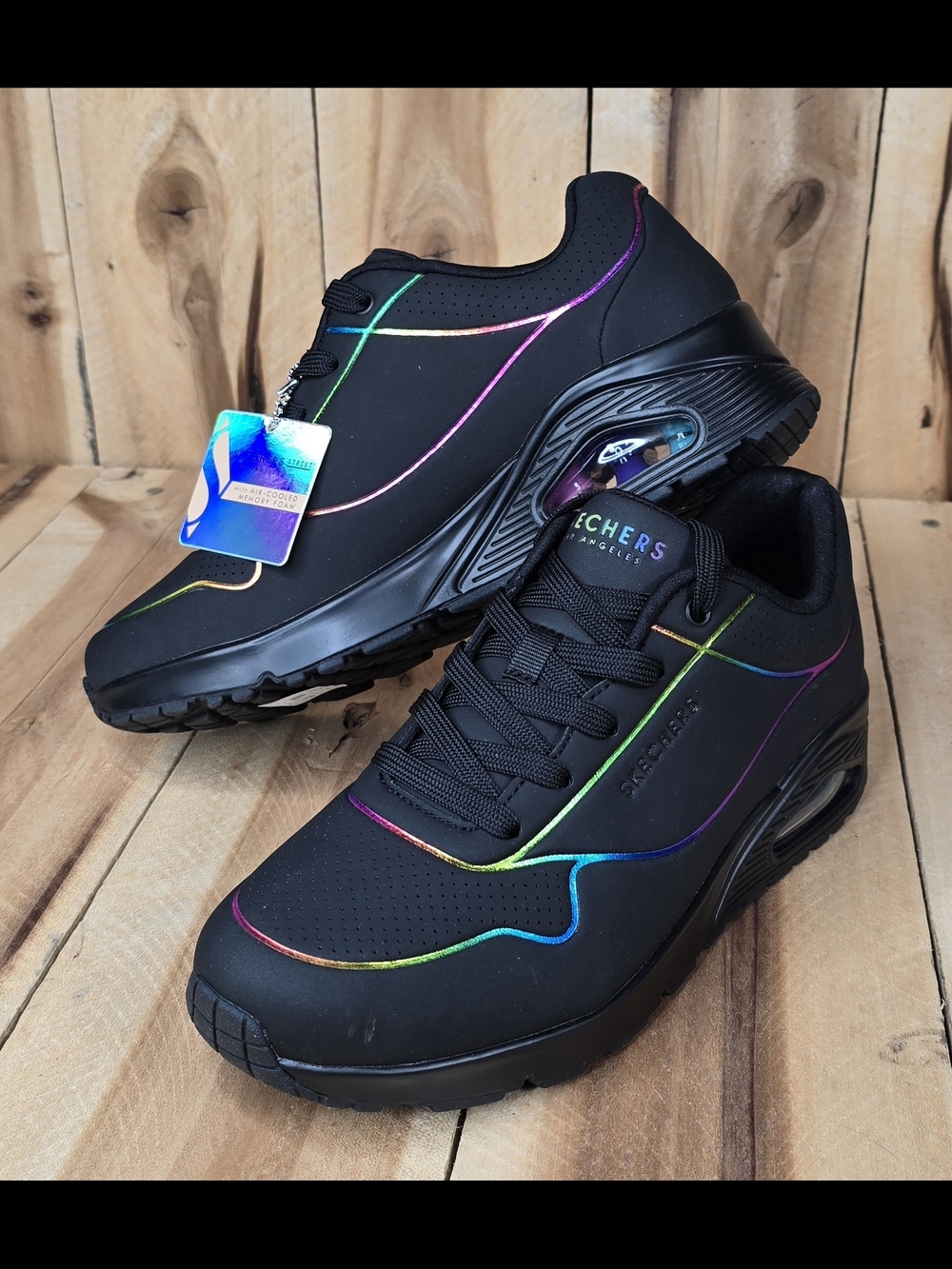 LAST ONE! SKECHERS Street Uno Electric Lines 155168 Wms 9.5 M 39.5 Black Sneaker